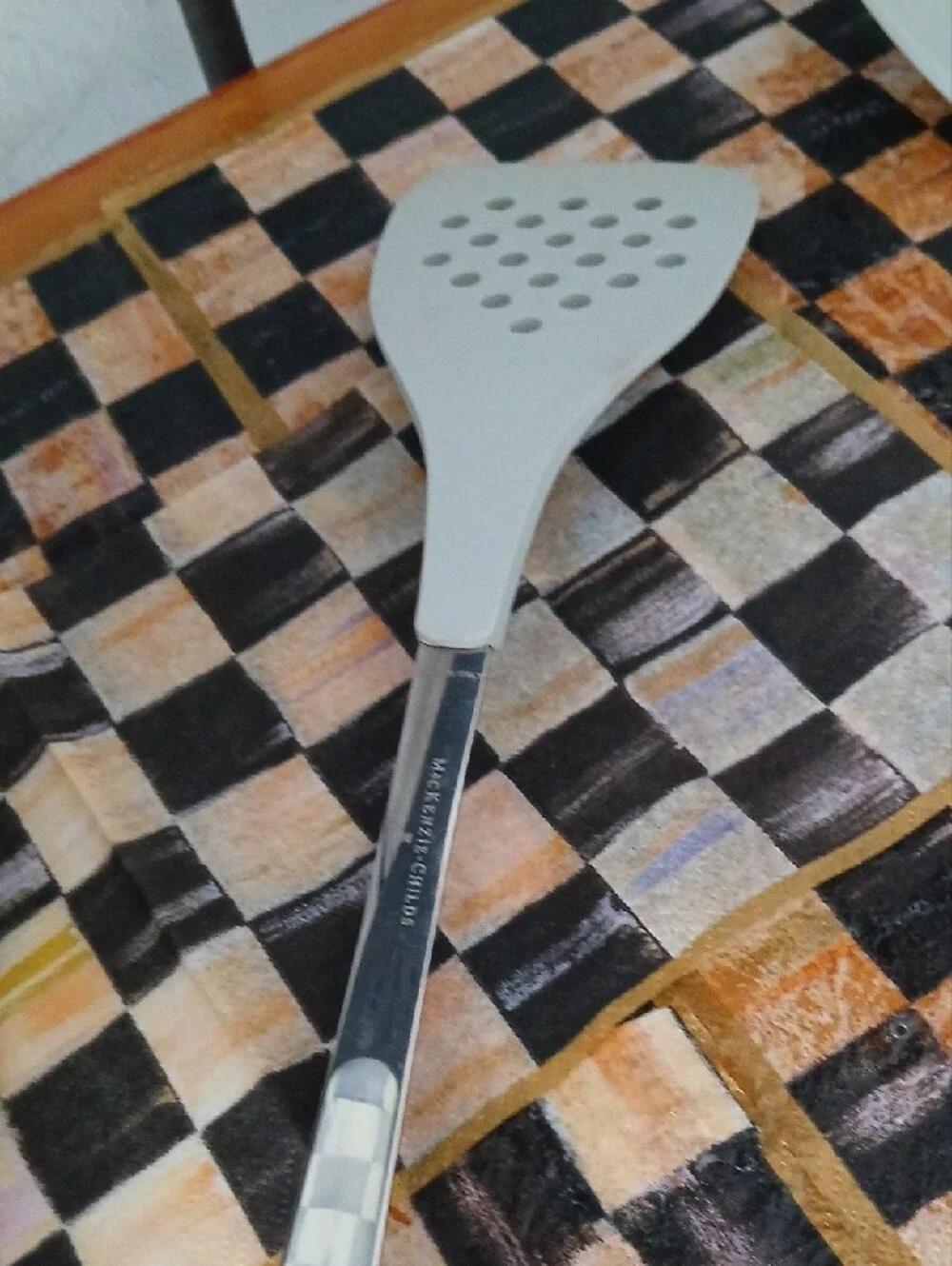 MacKenzie-Childs Gray Silicone Slotted Turner with Checkered Handle